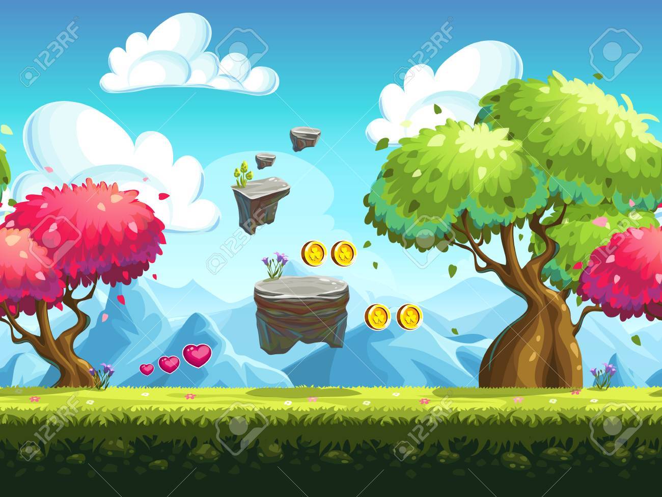 Seamless background flying rocks and colorful trees in the forest against the backdrop of the mountains - 51305169 Seamless background flying rocks and colorful trees in the forest against the backdrop of the mountains - 51305169