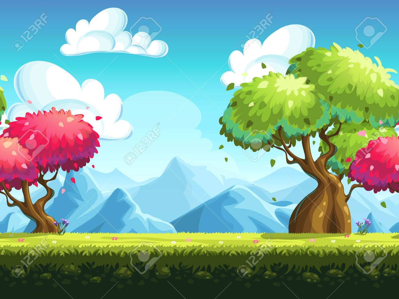 Seamless background colorful trees in the forest against the backdrop of the mountains - 51305176 Seamless background colorful trees in the forest against the backdrop of the mountains - 51305176