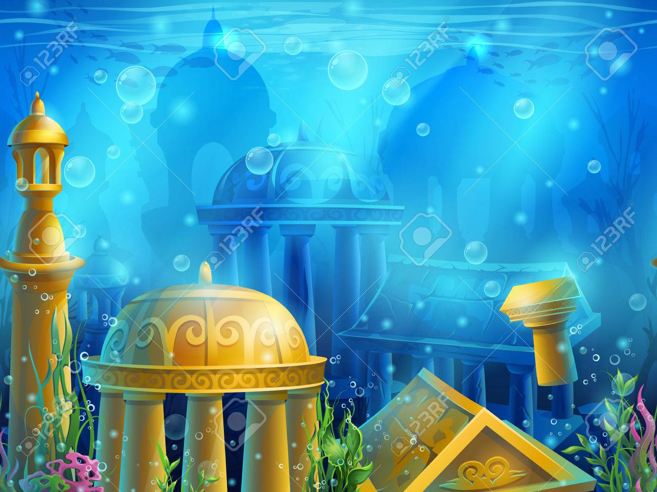 Atlantis Seamless Submerged Underwater City The Gold Ancient Ruins Of Eastern For Newspapers Magazines Web Design Websites Printing Video Or Web Game Royalty Free Cliparts Vectors And Stock Illustration Image 56046705