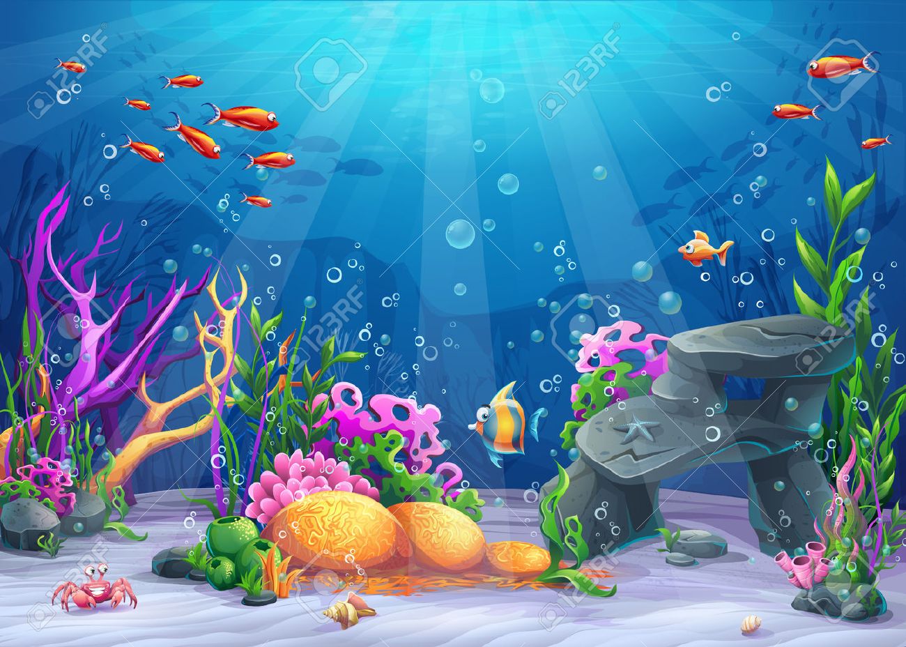 Marine Life Landscape - the ocean and underwater world with different inhabitants. For print, create videos or web graphic design, user interface, card, poster. - 60008739 Marine Life Landscape - the ocean and underwater world with different inhabitants. For print, create videos or web graphic design, user interface, card, poster. - 60008739