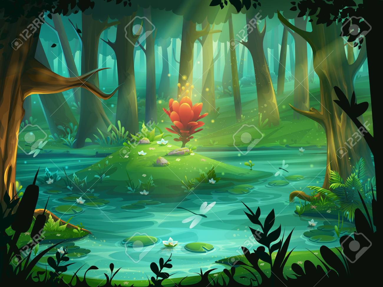 The Scarlet Flower on an island in a swamp in the forest - 93594061 The Scarlet Flower on an island in a swamp in the forest - 93594061