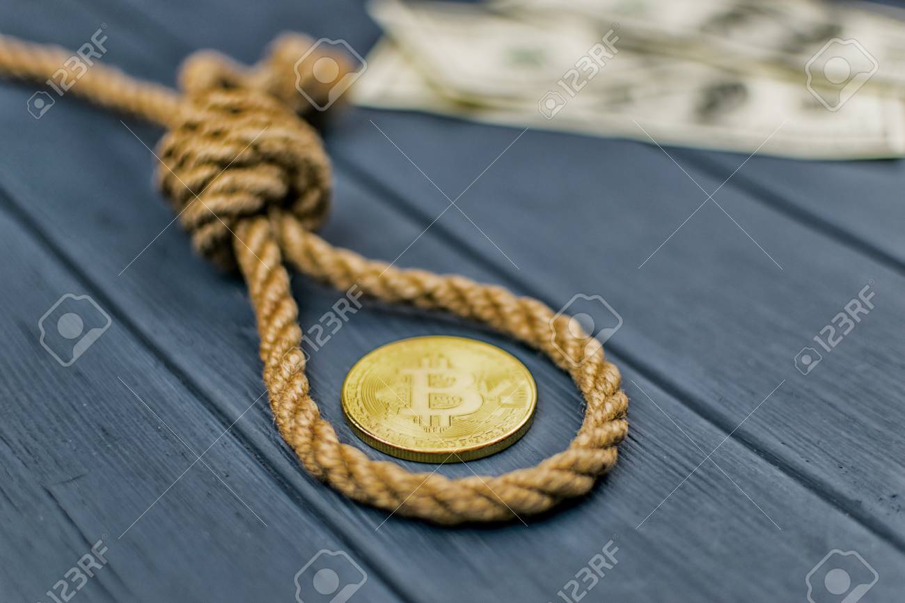 The Concept Of Suicide Due To The Fall Of Bitcoin. Rope For The Gallows And  Bitcoin In The Photographic Processing. Stock Photo, Picture and Royalty  Free Image. Image 98233405.