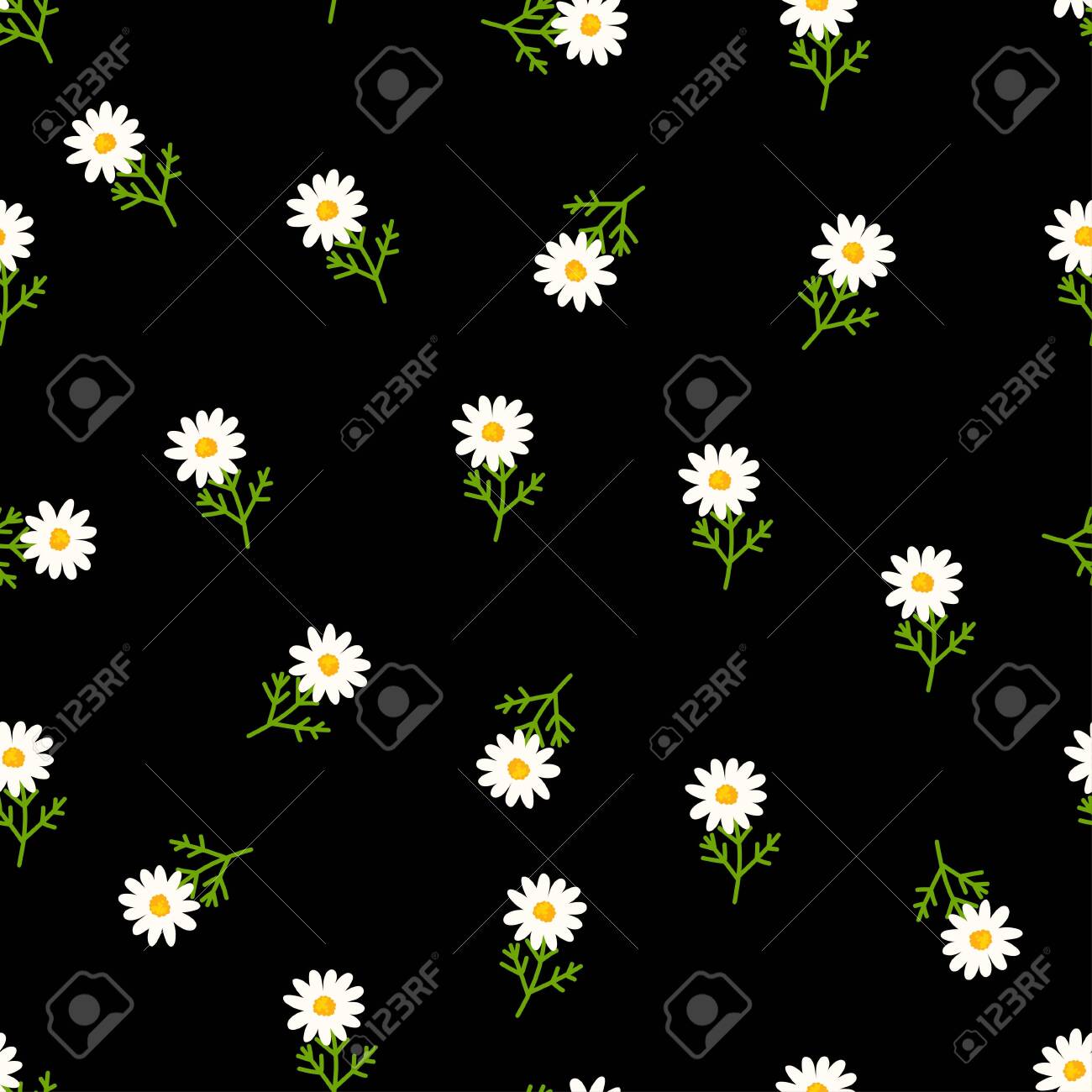Daisy Seamless Pattern On Black Background Floral Ditsy Print Daisy Seamless Pattern On Black Background Floral Ditsy Print