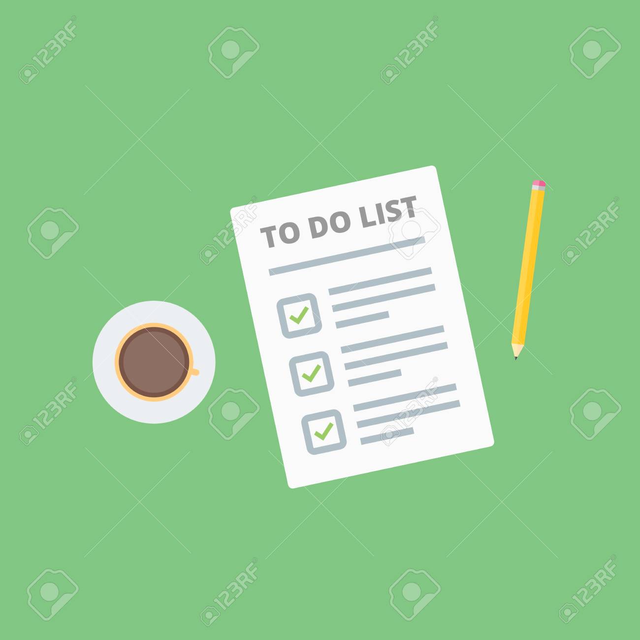 claim form to do list with pencil and coffee cup flat style