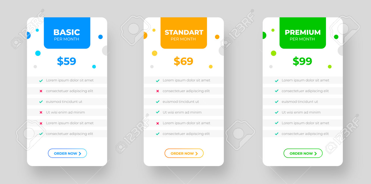 Ui UX Pricing Design Tables With Tariffs, Subscription Features Checklist  And Business Plans. Pricing Plans Table And Pricing Chart Price List For  Web Or App. Product Comparison Royalty Free SVG, Cliparts, Vectors,
