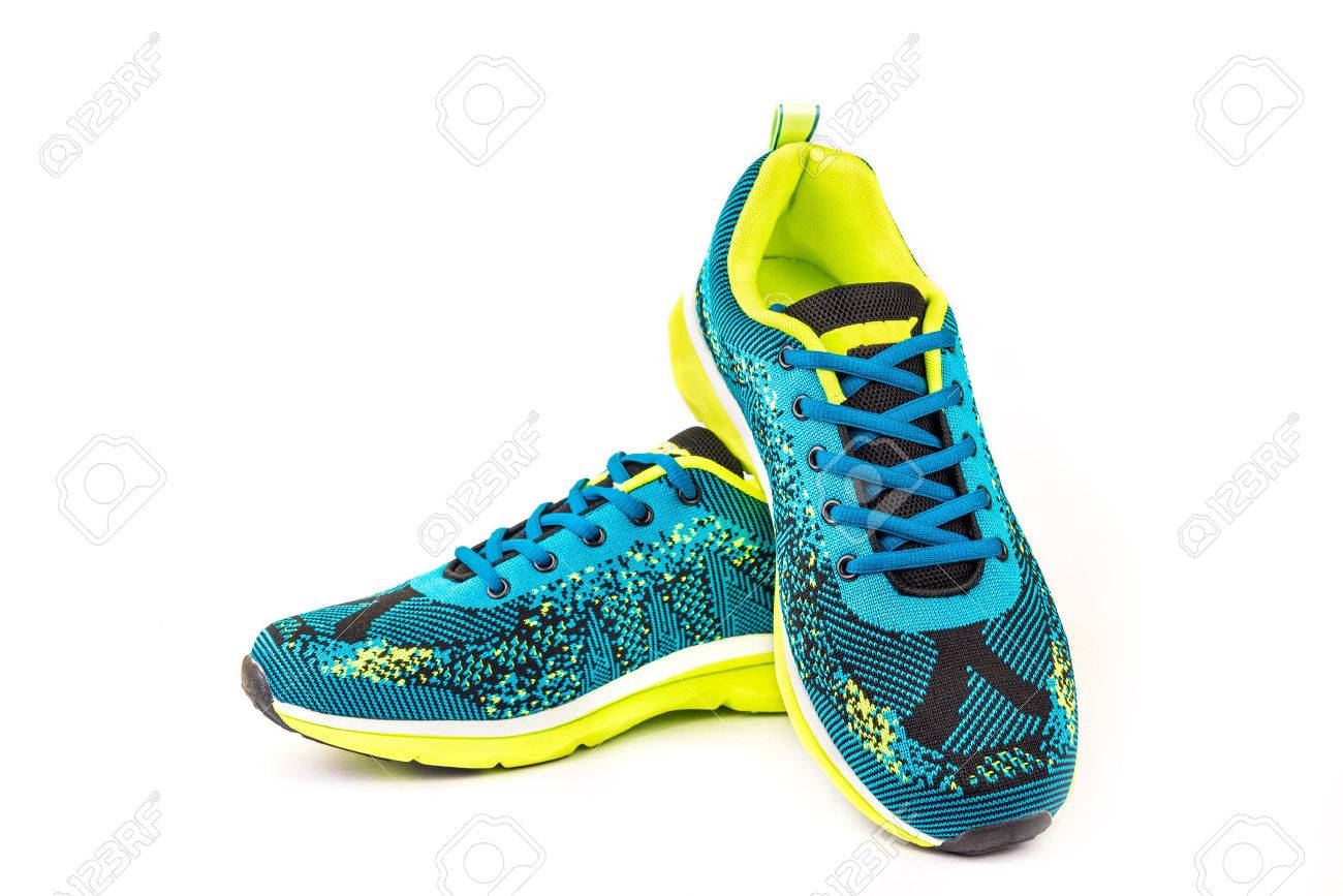 Ergonomic comfortable designer sport shoes in brigh colors over white background - 51331962 Ergonomic comfortable designer sport shoes in brigh colors over white background - 51331962