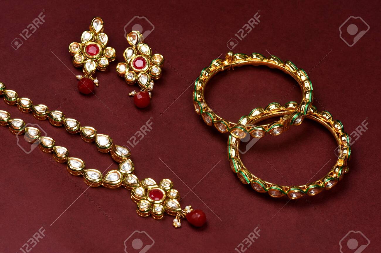Indian Jewellery Accessories On Background Kundan Necklace Set Stock Photo Picture And Royalty Free Image Image 156024931