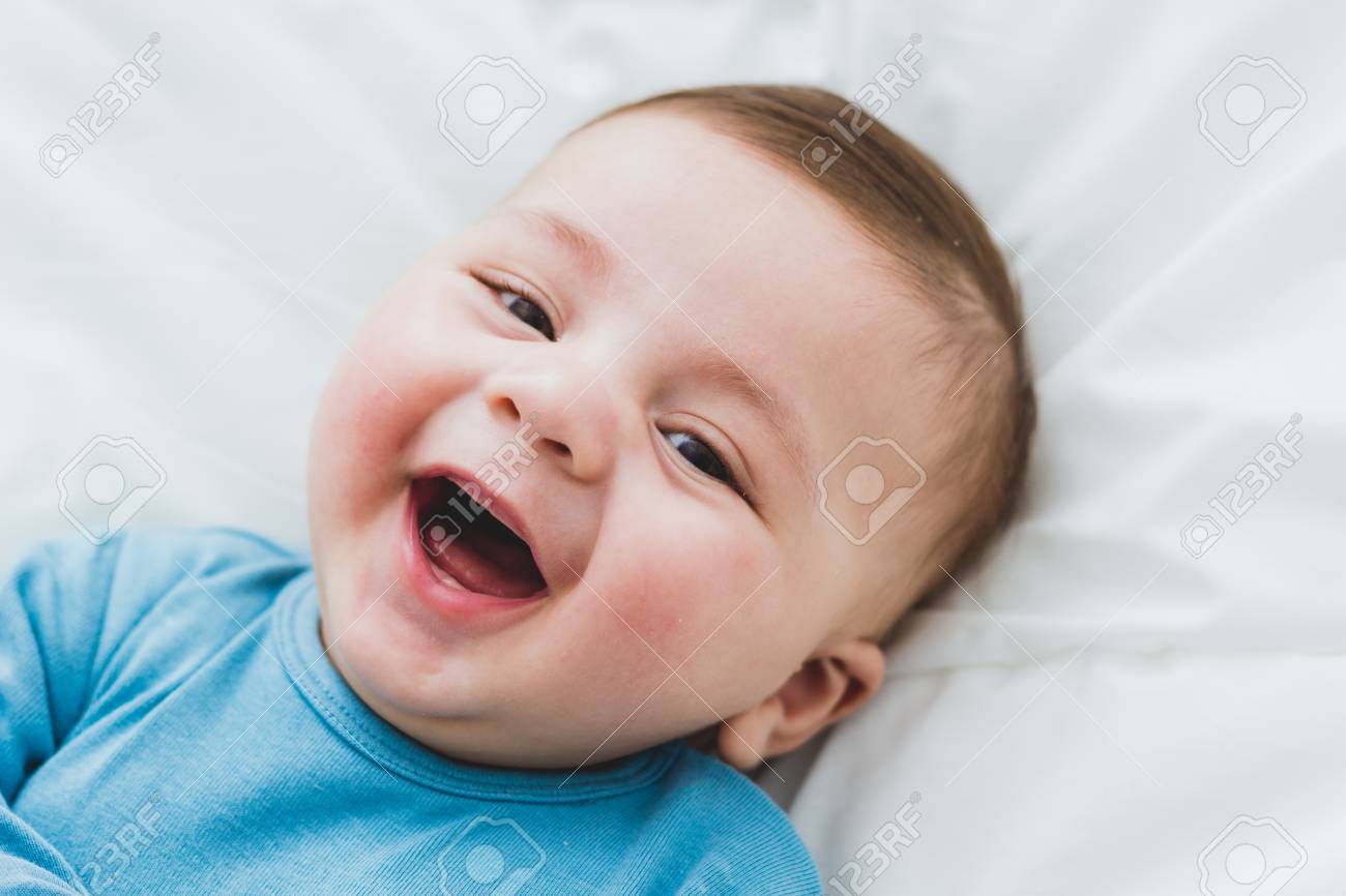 Boy Week Old Baby Smiling Poster Cute Little Baby Boy, Relaxing In