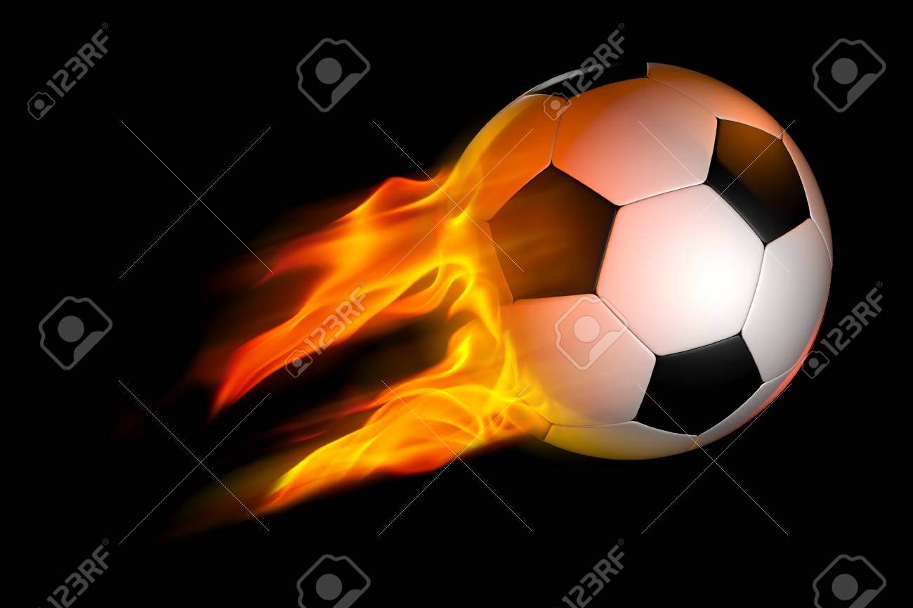 flaming soccer ball over