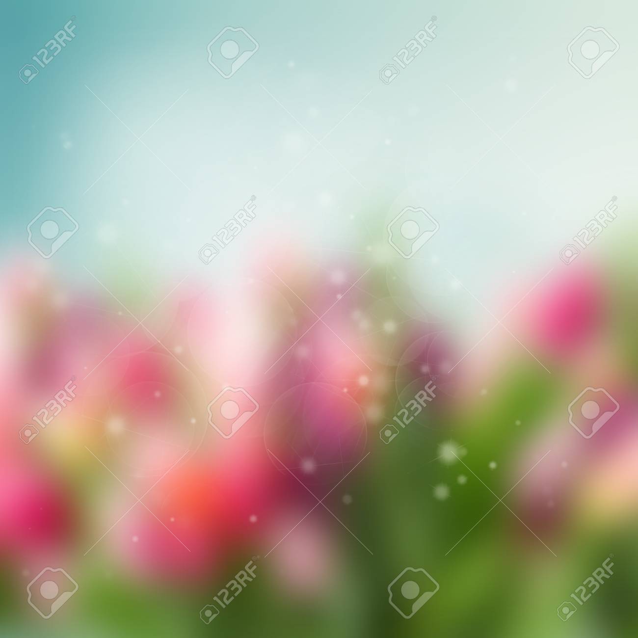 春の青 緑 ピンクの庭ボケ背景ボケ の写真素材 画像素材 Image