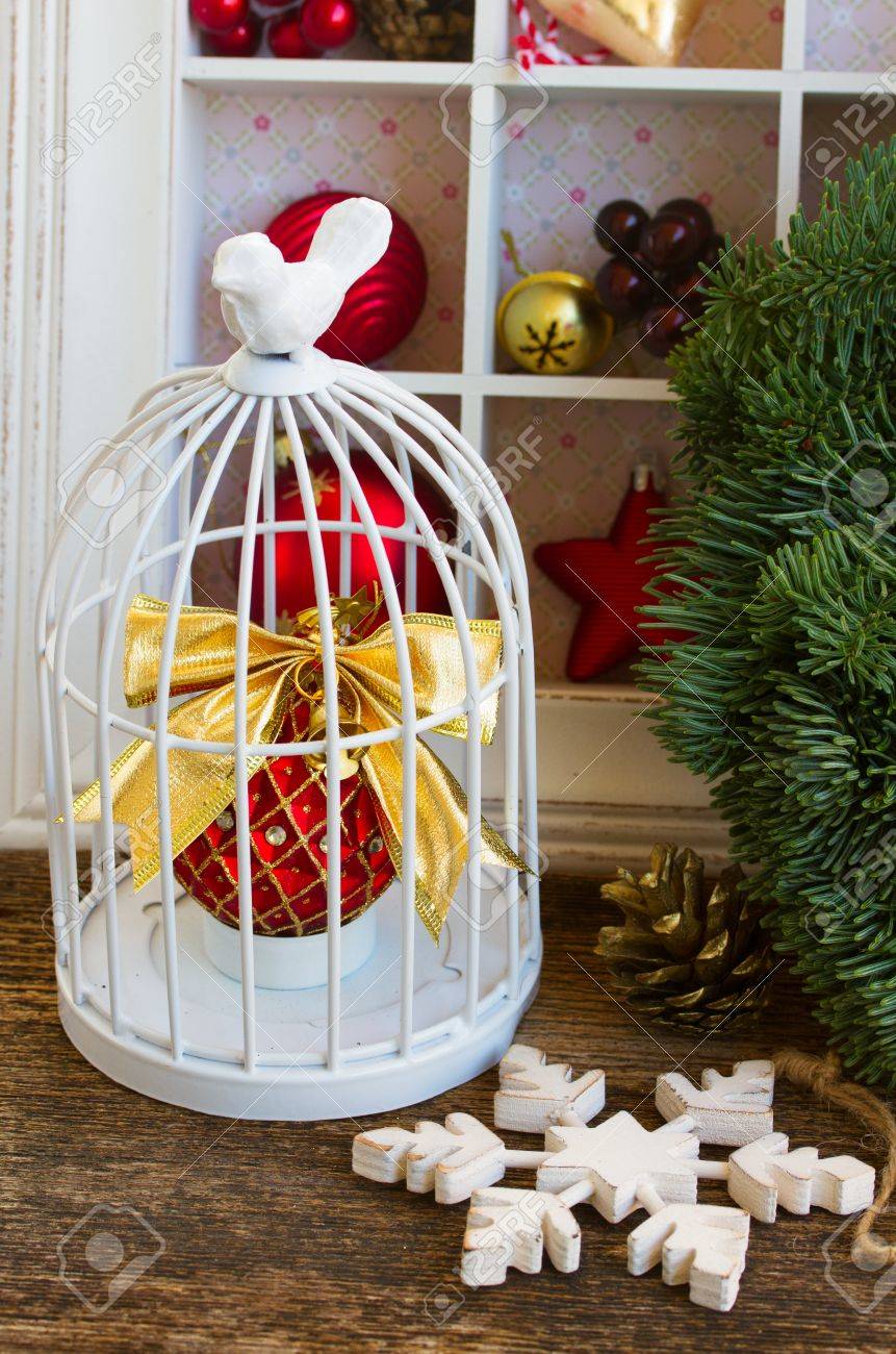 Décorations De Noël Rétro Avec Cage à Oiseaux