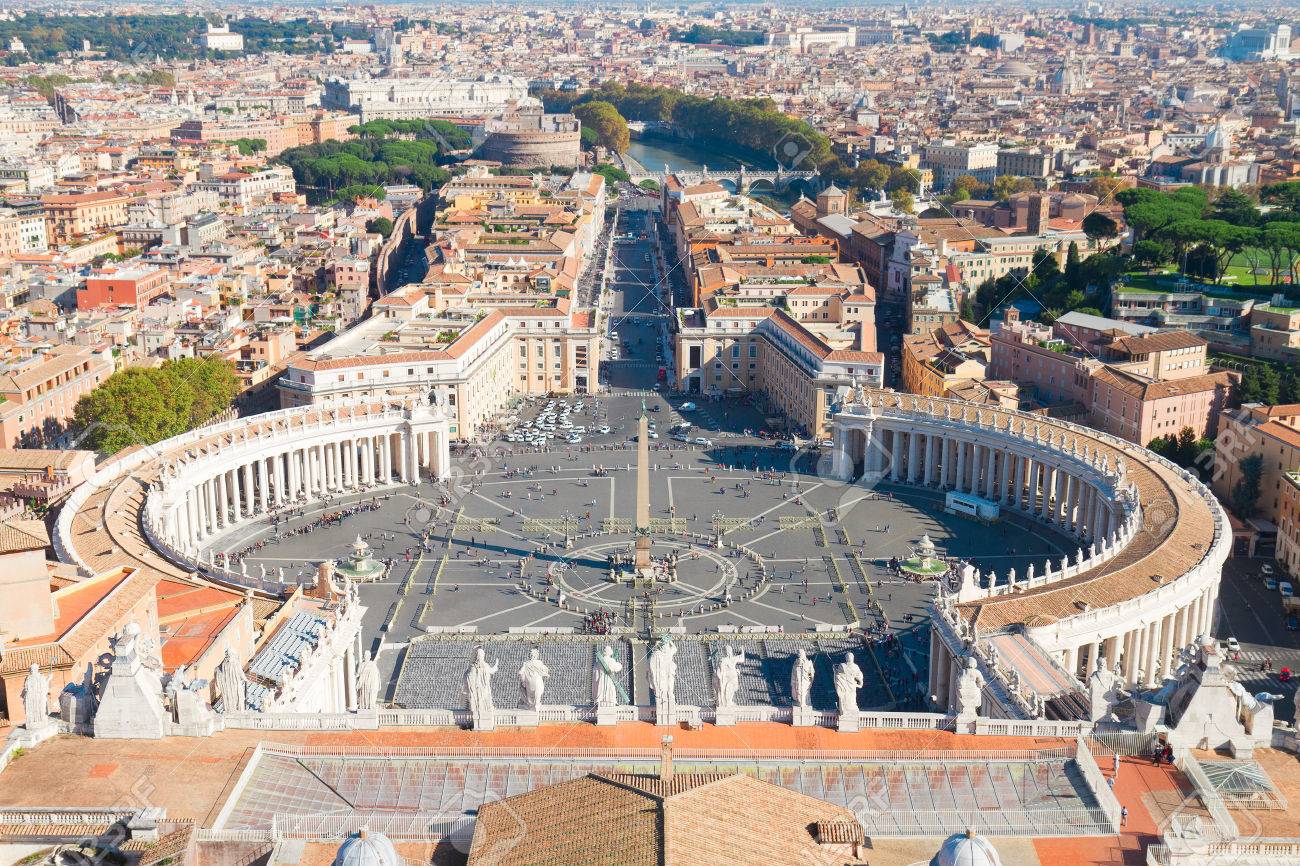 Saint Peter's Square in Vatican and aerial view of the city, Rome, Italy - 48015917 Saint Peter's Square in Vatican and aerial view of the city, Rome, Italy - 48015917