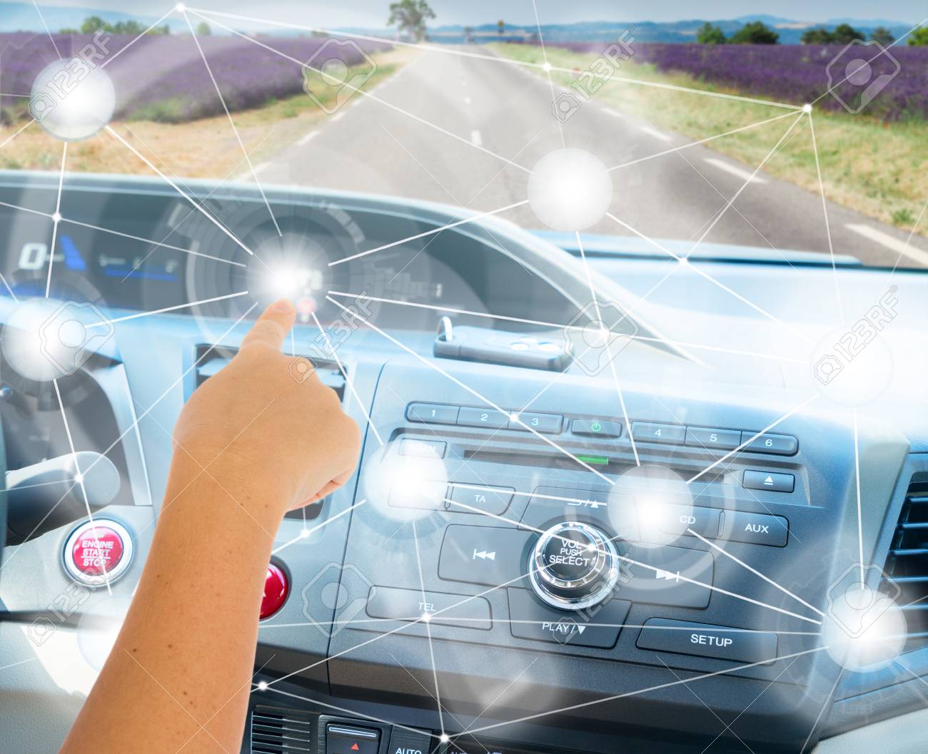 Self-driving car concept - someones hand programming modern car - 65114674 Self-driving car concept - someones hand programming modern car - 65114674
