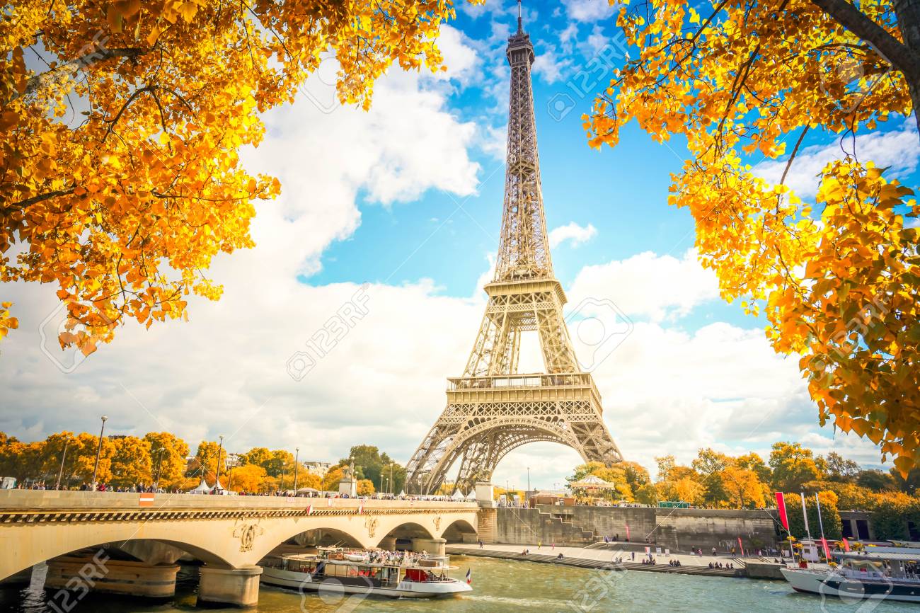Eiffel Tower and Pont dIena with yellow fall tree, Paris France - 108530366 Eiffel Tower and Pont dIena with yellow fall tree, Paris France - 108530366