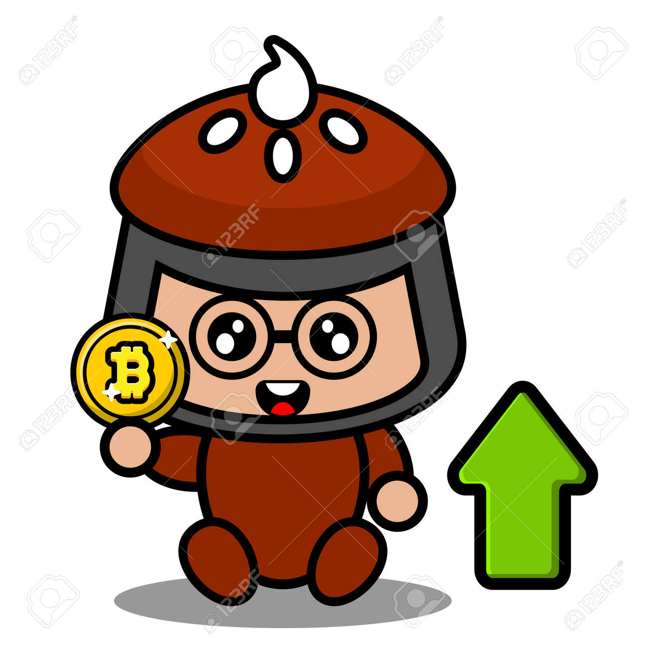 ベクトル漫画のキャラクター落書きケーキパイかわいいマスコット衣装ビットコイン上矢印のイラスト素材・ベクター Image 173528794