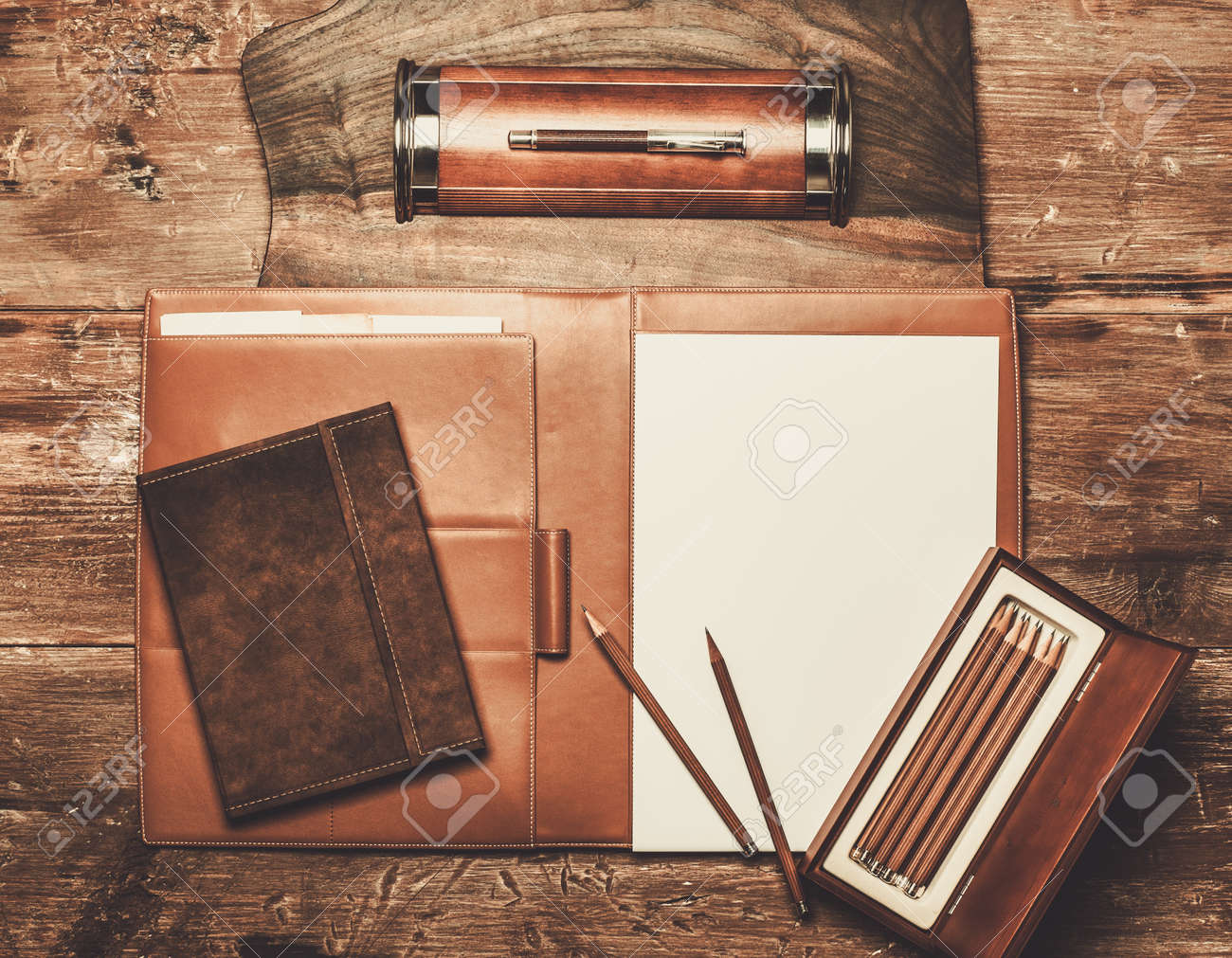 Luxurious writing tools on a wooden table - 41809070 Luxurious writing tools on a wooden table - 41809070