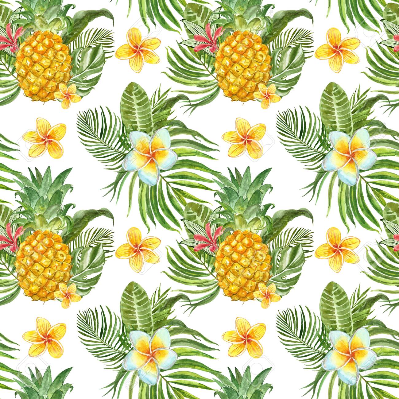 Watercolor Tropical Seamless Pattern With Hand Painted Ripe