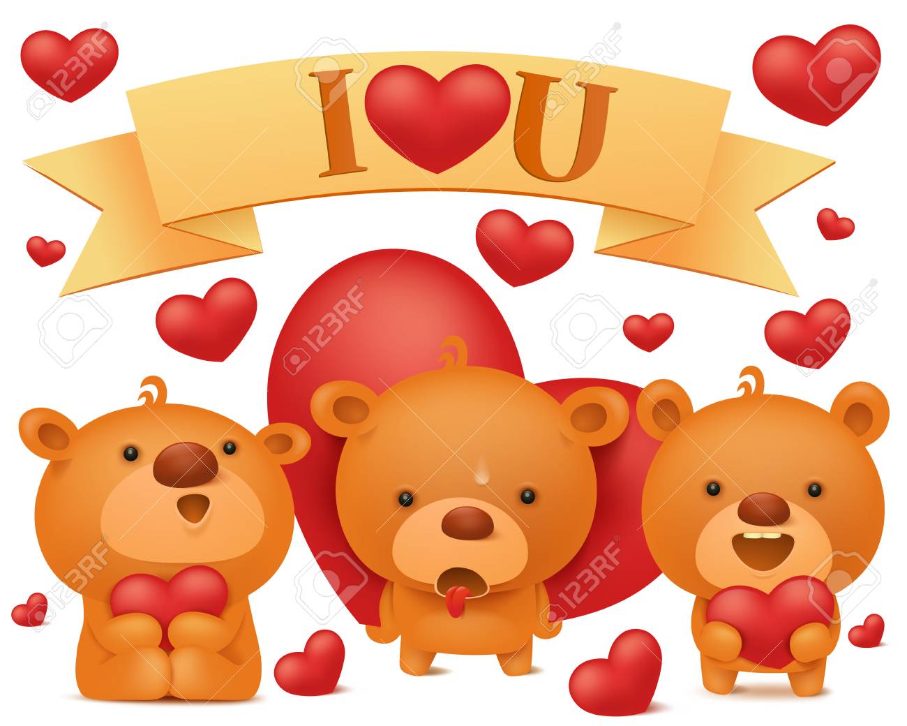 Ensemble De Caracteres Emoji Nounours Avec Des Coeurs Rouges Collection De Vecteur De Saint Valentin Clip Art Libres De Droits Vecteurs Et Illustration Image