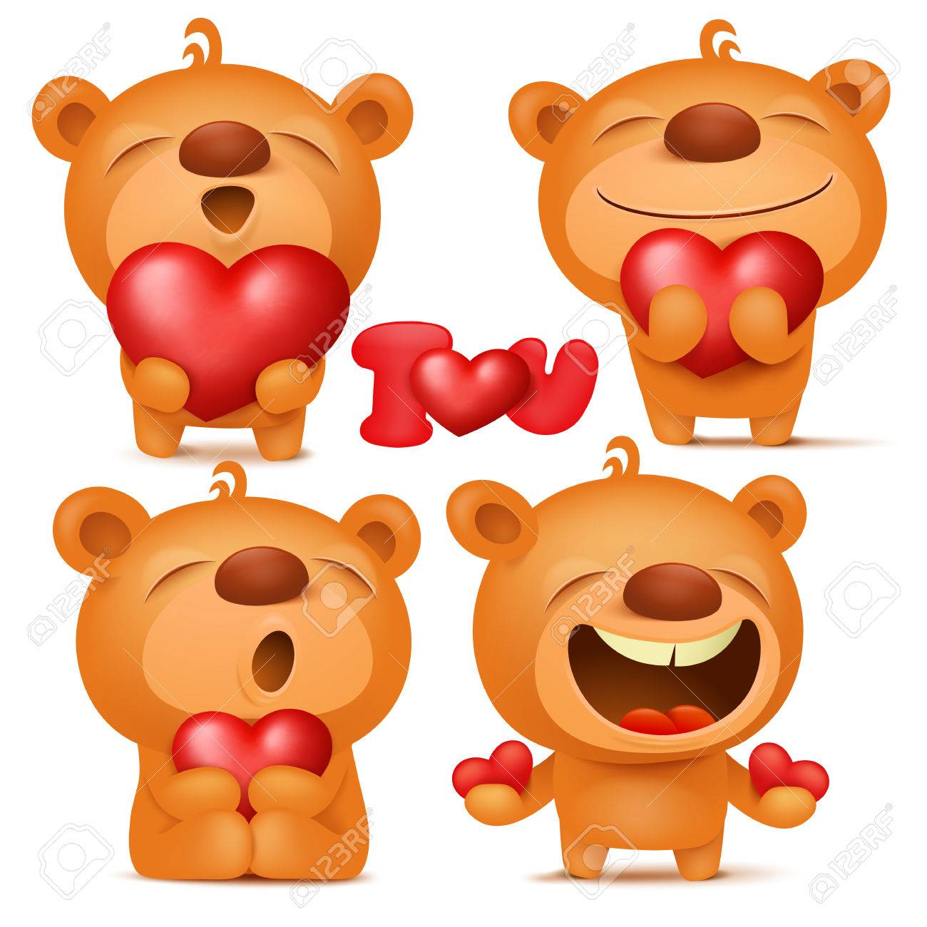 valentine teddy bear emoji cartoon characters set with hearts
