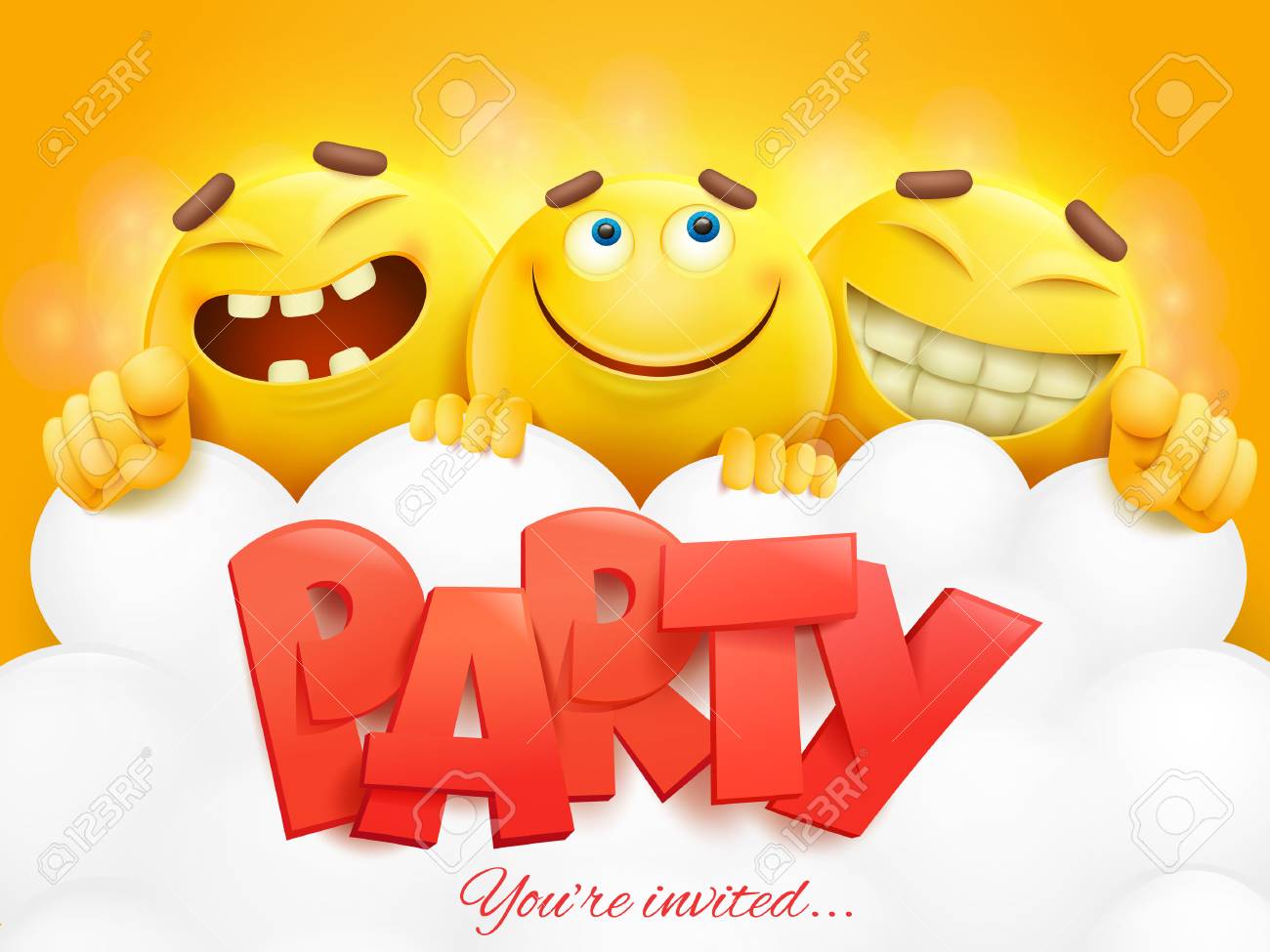 3 絵文字文字パーティ招待状カード テンプレートです ベクトル図のイラスト素材 ベクタ Image