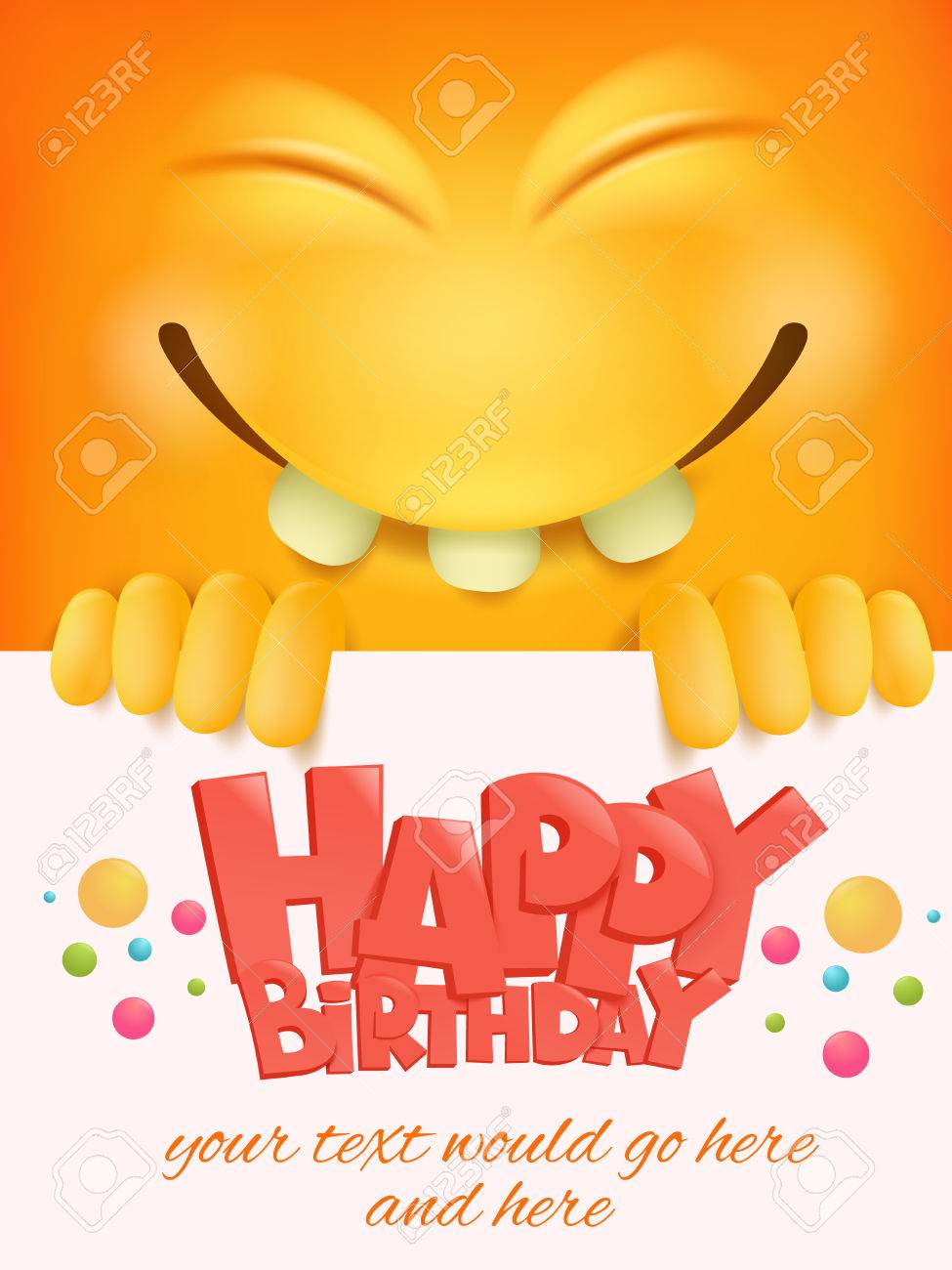 happy birthday card template with yellow smiley face emoticon
