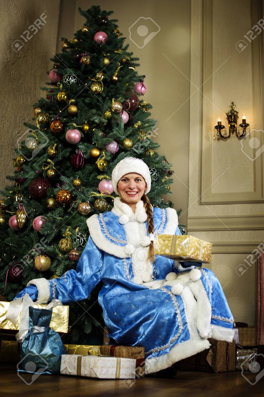 russian christmas characters snegurochka snow girl around stock