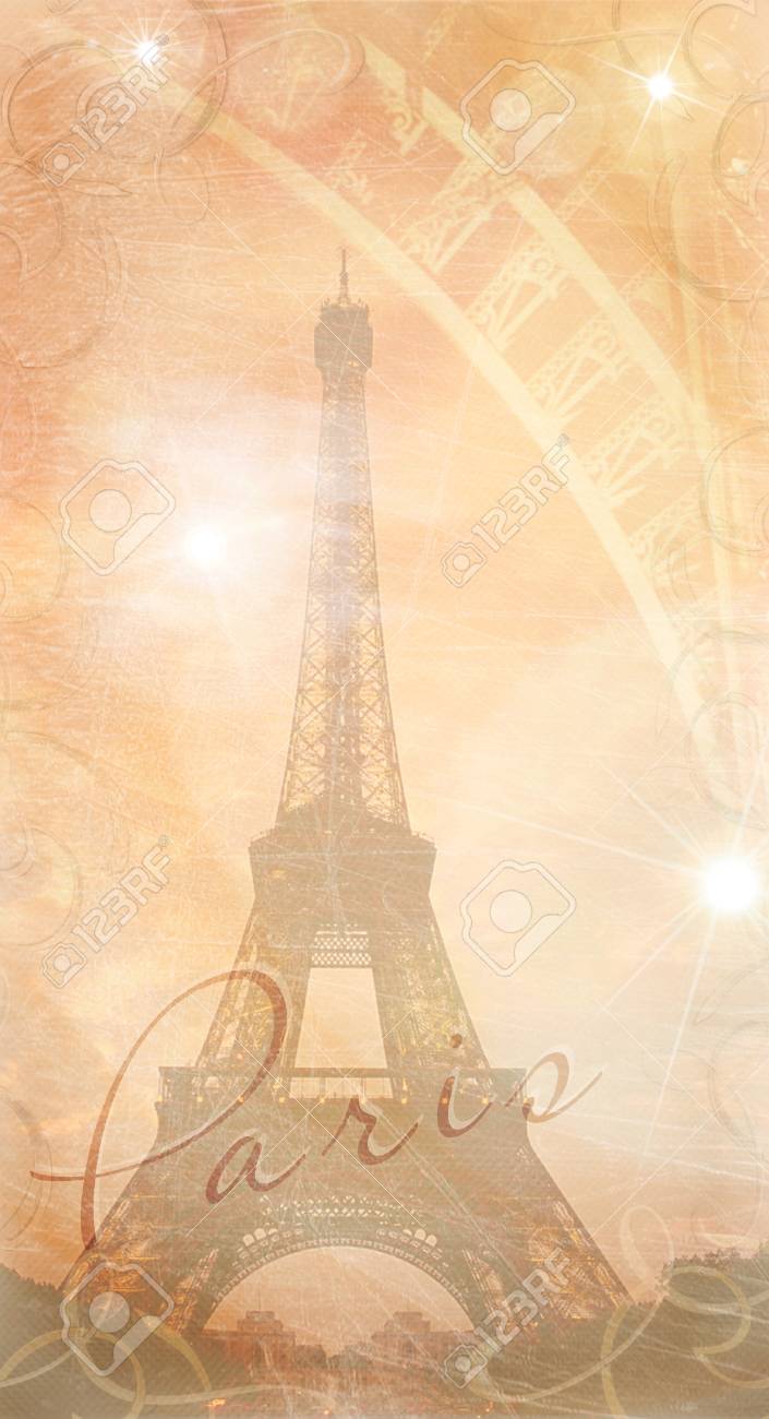 illustrated background of the iffel tower with decorative patterns