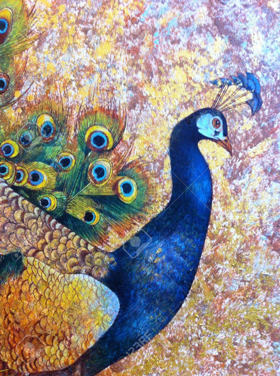 雄の孔雀の絵 の写真素材 画像素材 Image