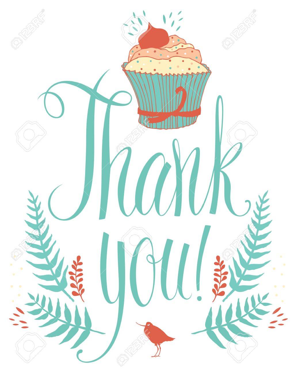 Merci De Concevoir La Carte Avec Le Gateau Calligraphie Et Dessin A La Main Clip Art Libres De Droits Vecteurs Et Illustration Image