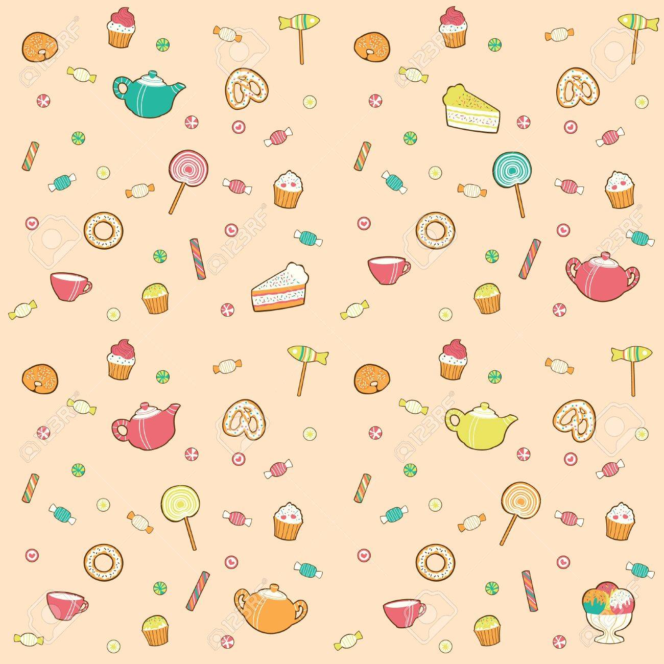 Motif Bonbons Pour Le The Style Retro Clip Art Libres De Droits Vecteurs Et Illustration Image