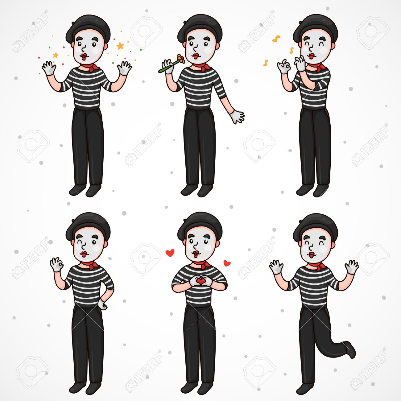 Mime セット ウィザード ロマンチックなミュージシャン 楽天家 恋人 幸せ のイラスト素材 ベクタ Image