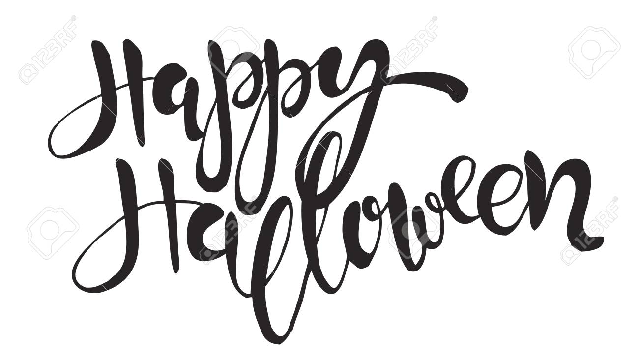 halloween label with hand drawn vector illustration and quote happy halloween label