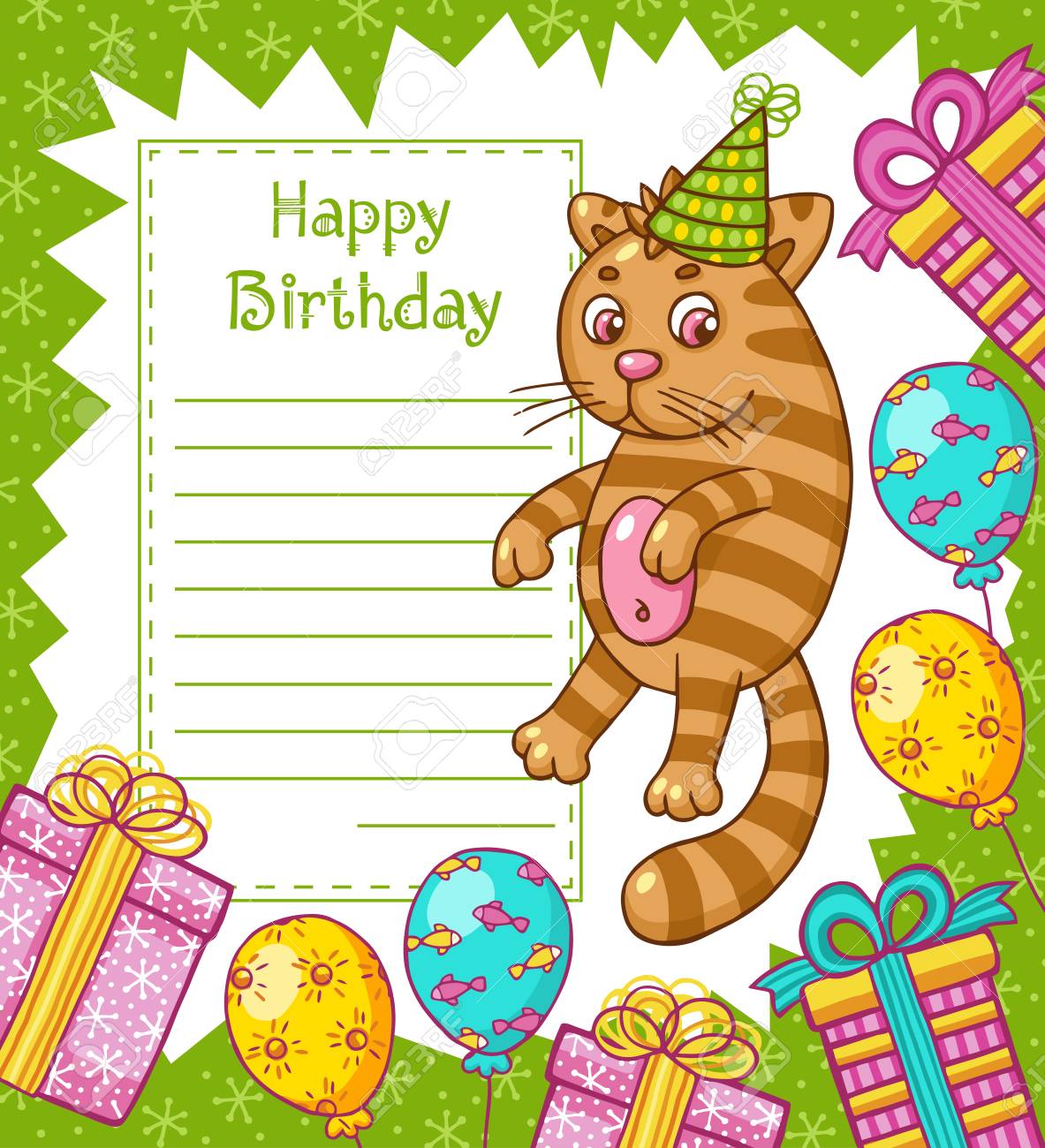 猫の漫画のキャラクターのベクター イラストです 誕生日カード の写真素材 画像素材 Image 4015