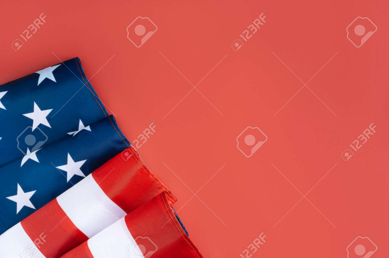 American flag in the corner on red background. Fourth july concept. - 169694341 American flag in the corner on red background. Fourth july concept. - 169694341