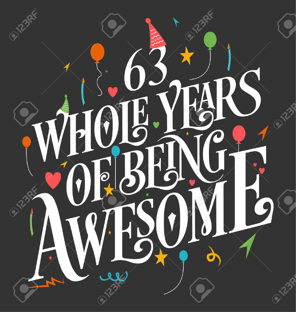 63rd Birthday And 63rd Wedding Anniversary Typography Design Royalty Free Cliparts Vectors And Stock Illustration Image