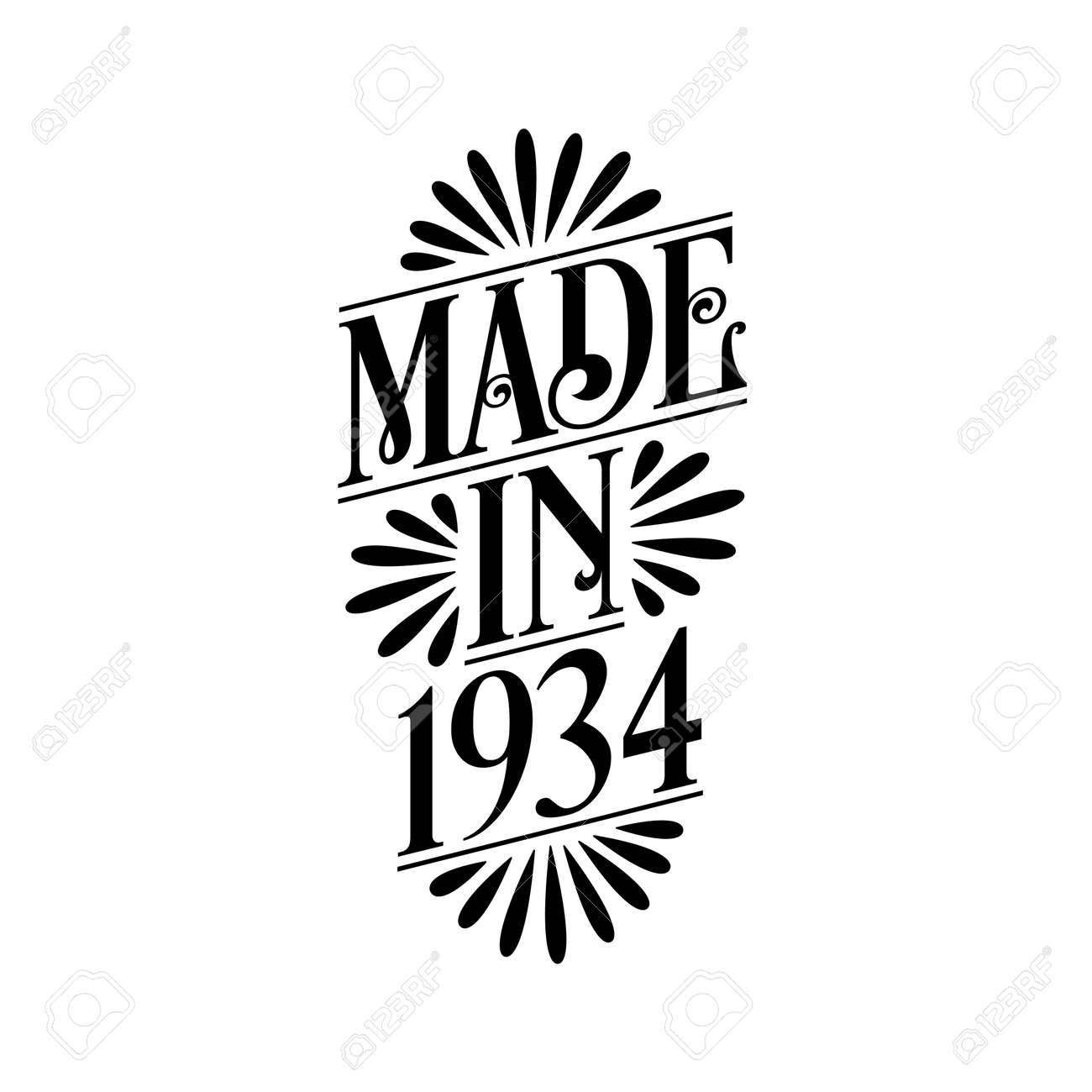 1934年の誕生日の書道のレタリング、1934年製のイラスト素材・ベクター Image 177557677