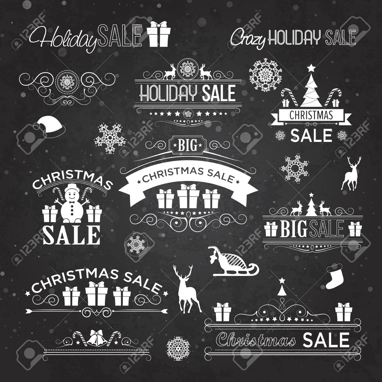 Christmas Sale Design Set Labels Emblems On Black Board With Royalty Free Cliparts Vectors And Stock Illustration Image