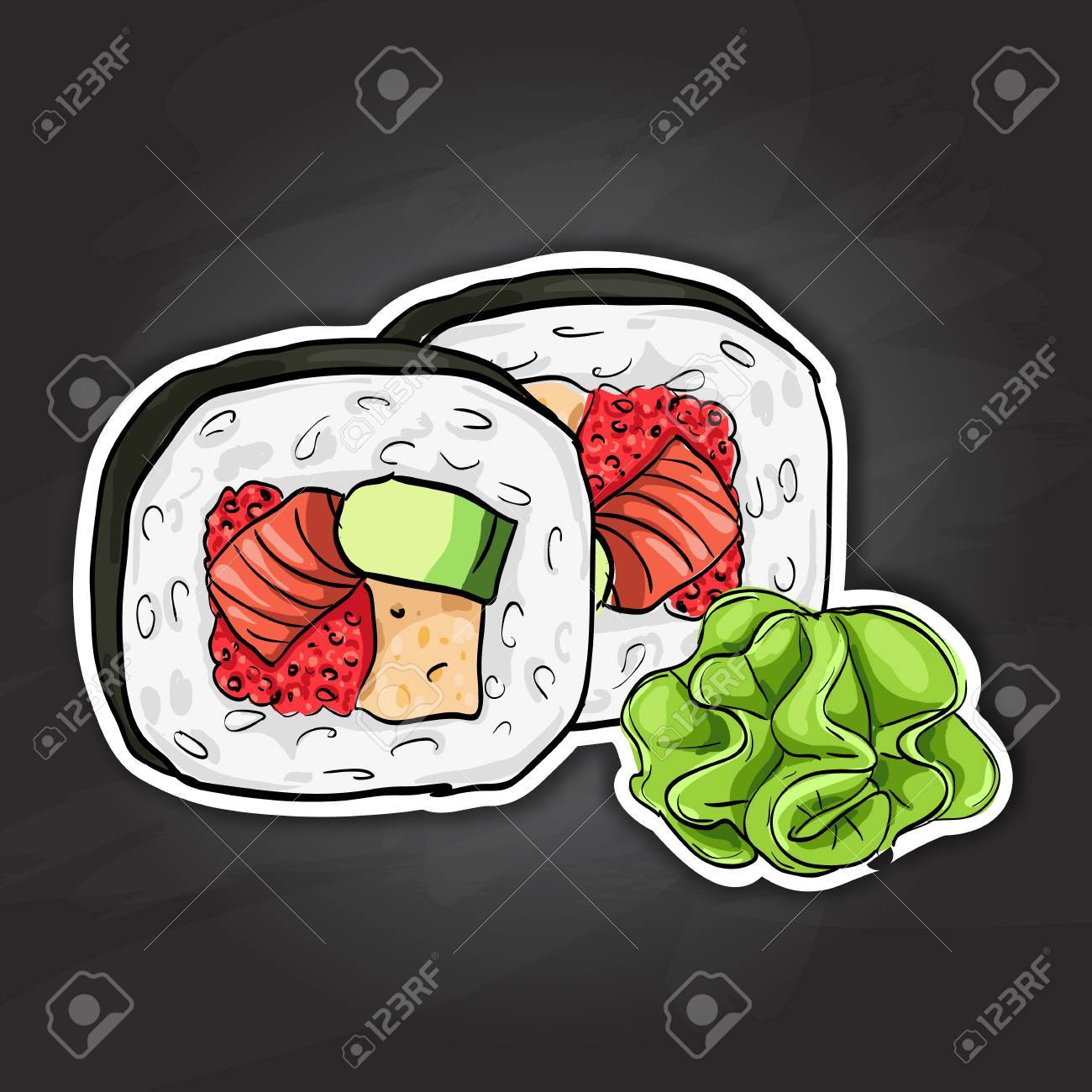 太巻き 日本料理 伝統的な食べ物アイコン ベクトル寿司色ステッカーのイラスト素材 ベクタ Image