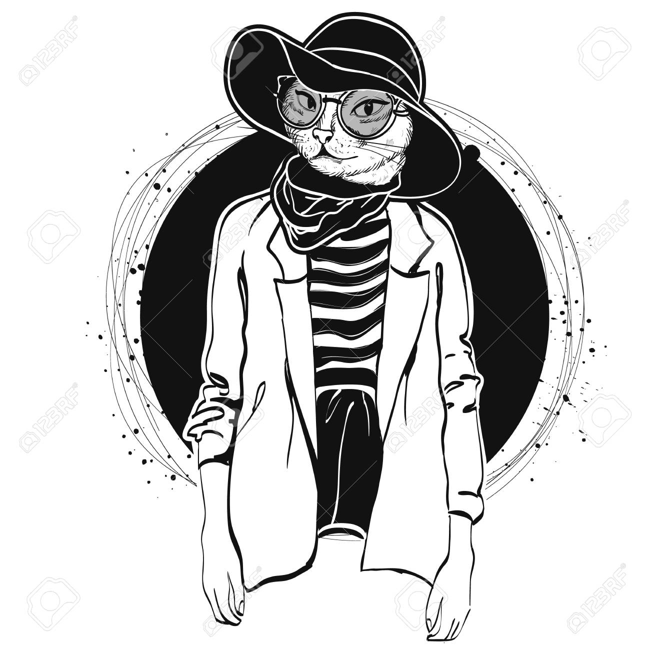 Vector Femme Elegante Avec Tete De Chat Clip Art Libres De Droits Vecteurs Et Illustration Image