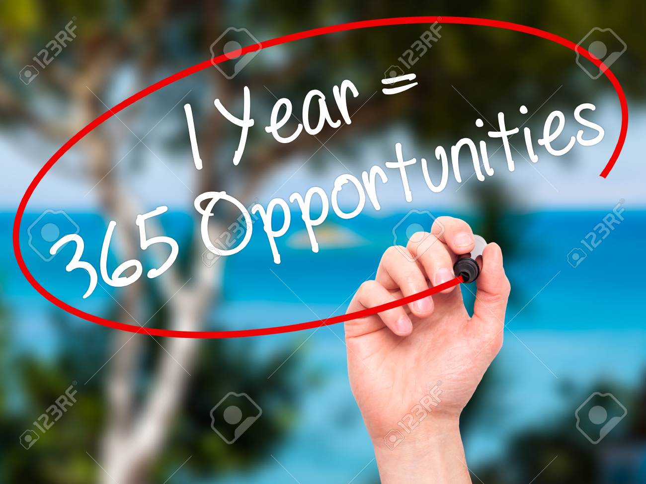 Man Hand Writing 1 Year 365 Opportunities With Black Marker Stock Photo Picture And Royalty Free Image Image