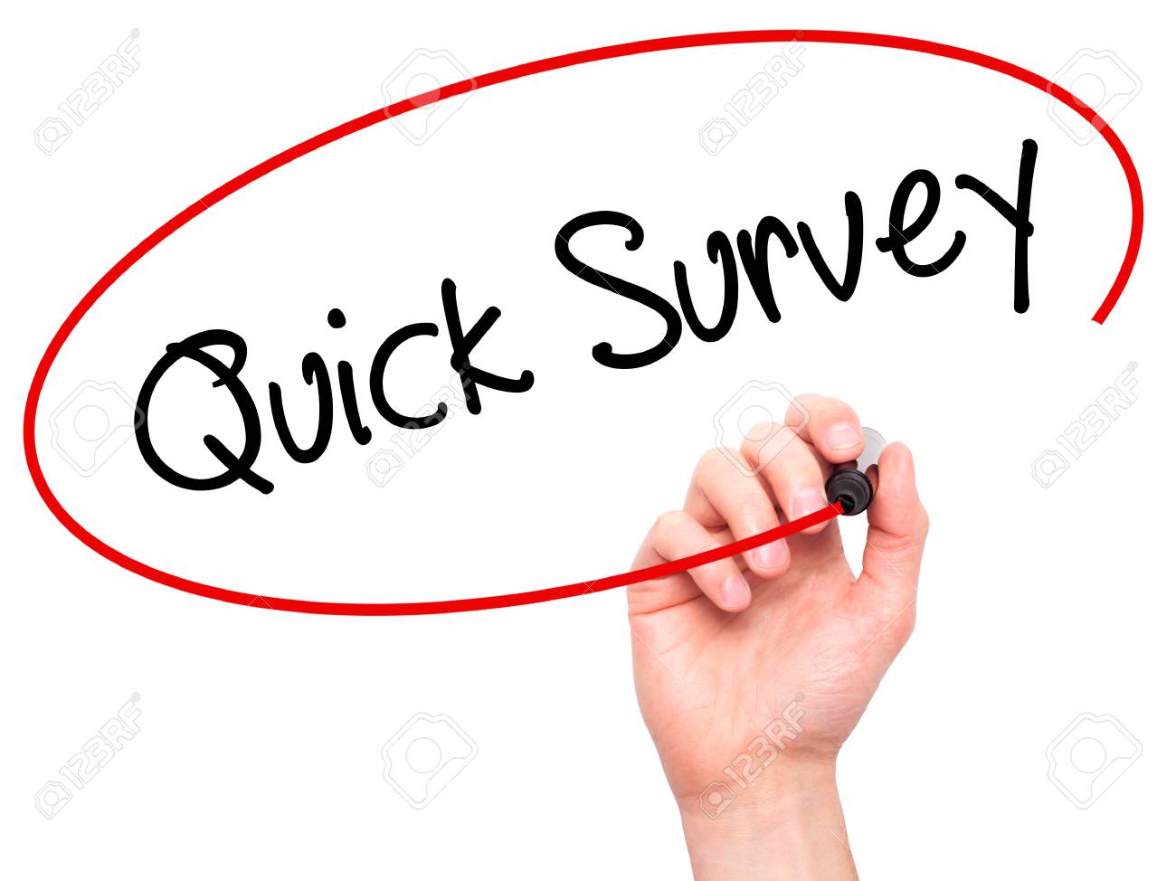 man hand writing quick survey with black marker on visual screen