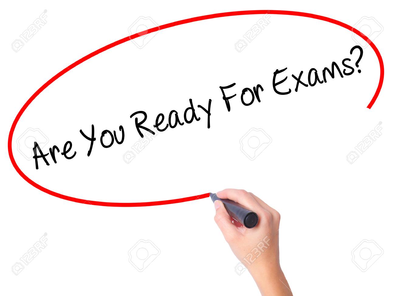 Women Hand Writing Are You Ready For Exams With Black Marker Stock Photo Picture And Royalty Free Image Image