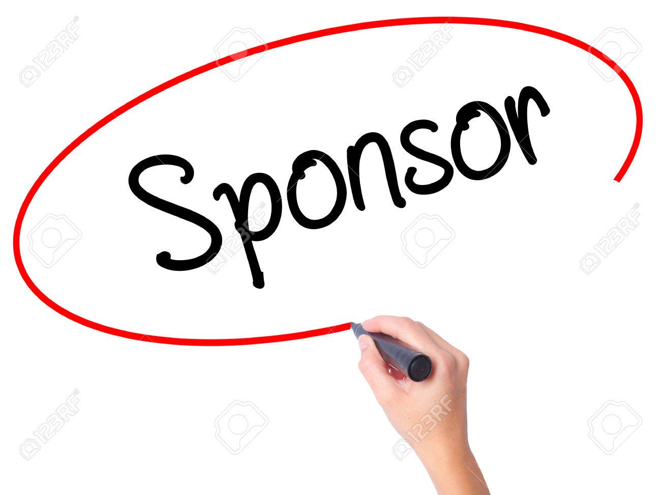 women hand writing sponsor with black marker on visual screen