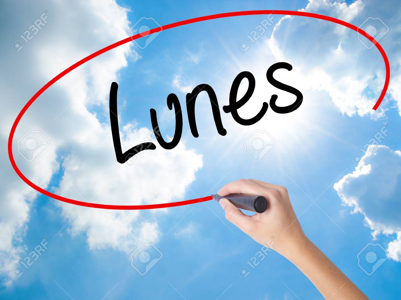 Woman Hand Writing Lunes Monday In Spanish With Black Marker Stock Photo Picture And Royalty Free Image Image