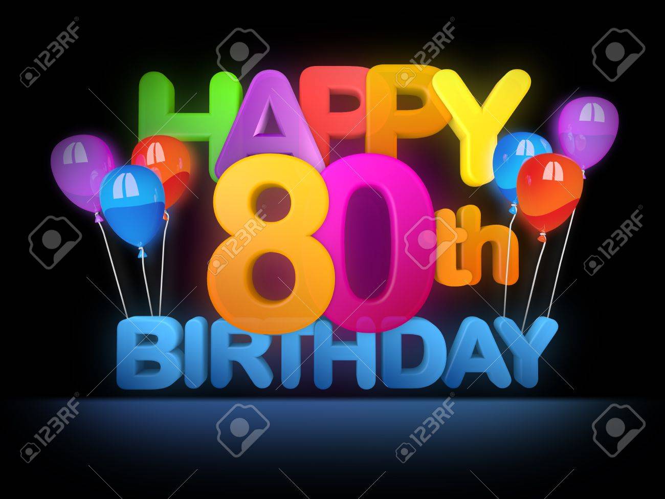 happy 80th title in big letters dark stock photo picture and