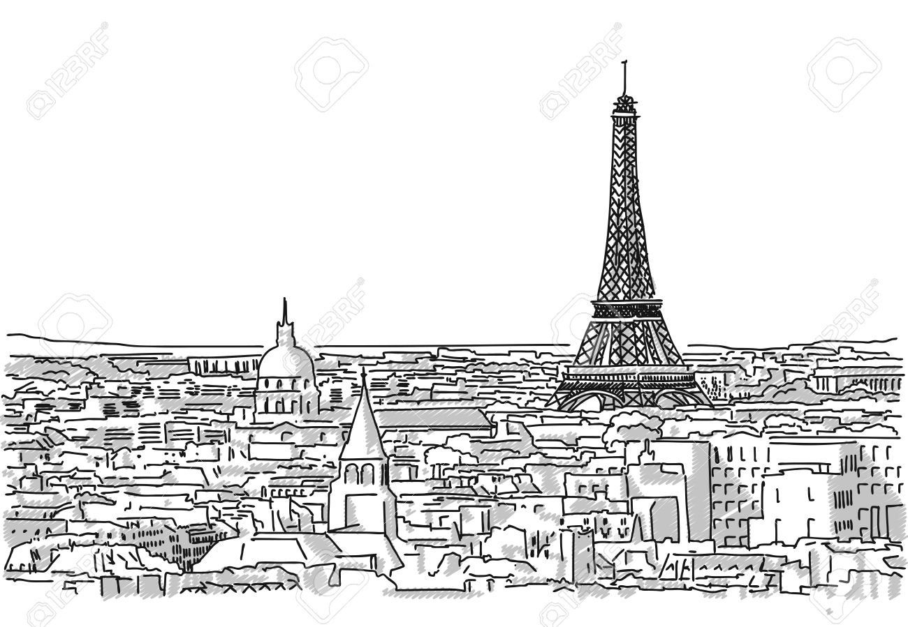 バック グラウンドでエッフェル塔とパリ手作り図面の屋根についての