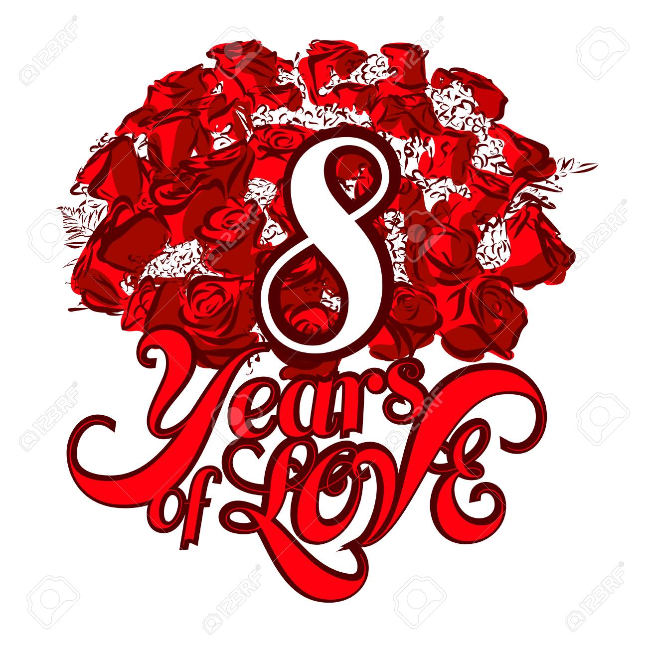 8 Ans D Amour Avec Joli Bouquet De Roses Conception De Cartes D