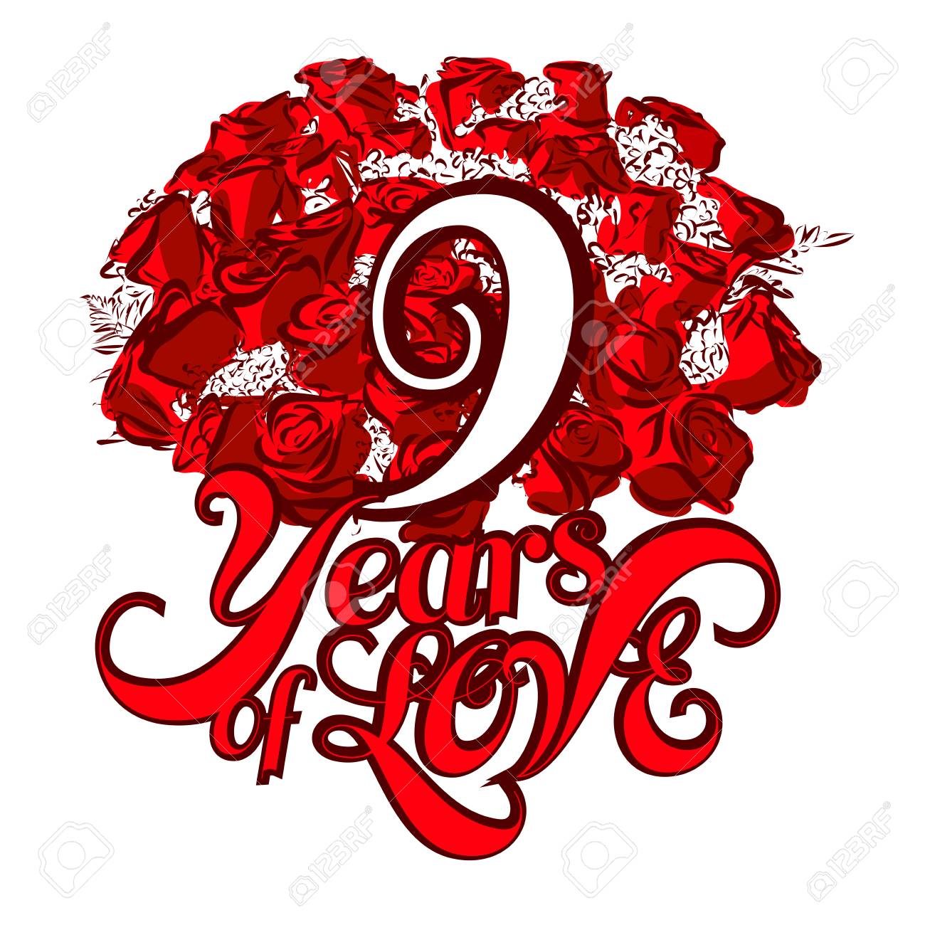 9 Years Of Love With Nice Bouquet Of Roses, Invitation Card Design, Hand  Drawn Vector Artwork Royalty Free SVG, Cliparts, Vectors, and Stock  Illustration. Image 59128858., image size:1300x1300