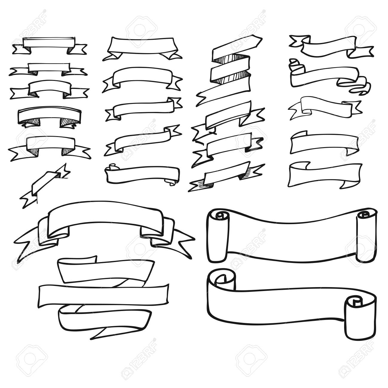 シンプルなアウトライン バナーとリボン コレクション 手には