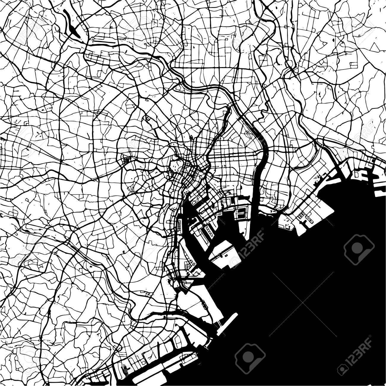 東京都 モノクロ地図 Artprint 概要版 色の準備ができて変更 白の分離 のイラスト素材 ベクタ Image